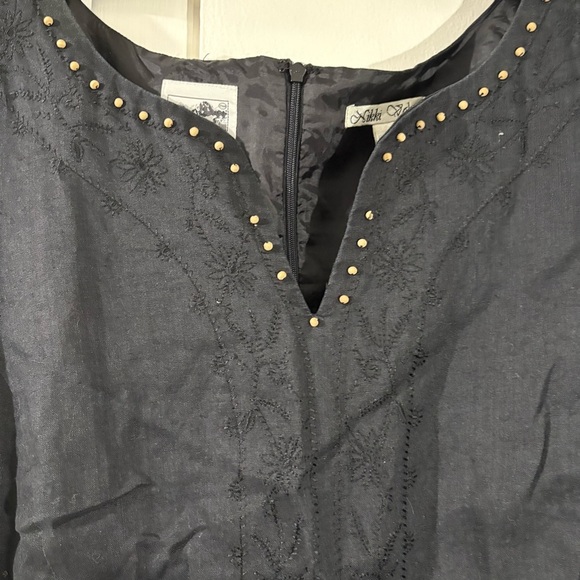 Nikki Valenti 100% Irish Linen Midi Dress Sz 20 Black Embroidered Sleeveless - Picture 6 of 14